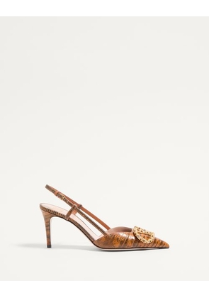 Valentino Garavani VLOGO SIGNATURE SLINGBACK PUMPS IN TEJUS 80MM Woman STRAW/SMOKED TOPAZ 35