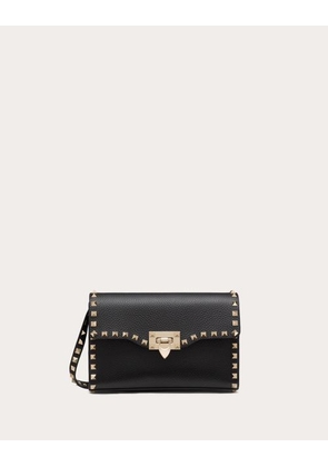 Valentino Garavani SMALL ROCKSTUD GRAINY CALFSKIN CROSSBODY BAG Woman BLACK UNI