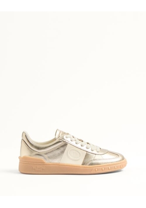 Valentino Garavani UPVILLAGE TRAINER IN LAMINATED CALFSKIN WITH NAPPA CALFSKIN LEATHER BAND Woman PLATINUM 35