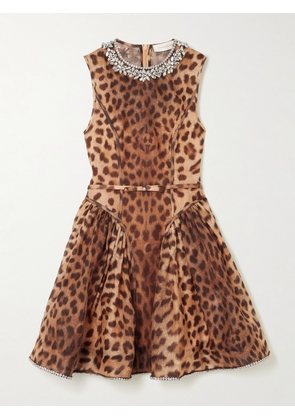 Zimmermann - Crush Crystal-embellished Paneled Leopard-print Linen And Silk-blend Mini Dress - Animal print - 00,1,2,3,4