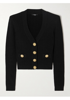 Balmain - Cropped Ribbed-knit Cardigan - Black - FR34,FR36,FR38,FR40,FR42,FR44,FR46