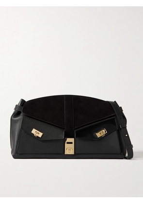 Ferragamo - Hug Pouch Large Suede-trimmed Leather Shoulder Bag - Black - One size