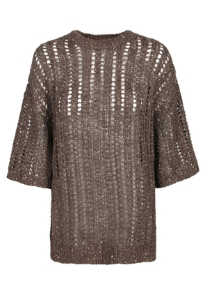 Brunello Cucinelli Chocolate Paillette Crochet Sweater