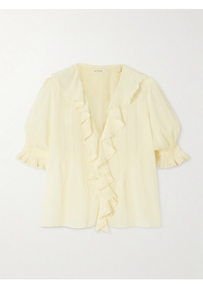 DÔEN - Henri Ruffled Pintucked Organic Cotton-voile Top - Yellow - xx small,x small,small,medium,large,x large,xx large