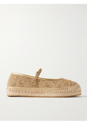 Jimmy Choo - 20 Metallic Leather-trimmed Logo-embroidered Straw Platform Espadrilles - Brown - IT36,IT36.5,IT37,IT37.5,IT38,IT38.5,IT39,IT39.5,IT40,IT40.5,IT41,IT41.5,IT42