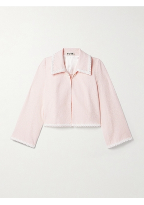 BODE - Cropped Appliquéd Striped Cotton-blend Seersucker Jacket - Pink - x small,small,medium,large