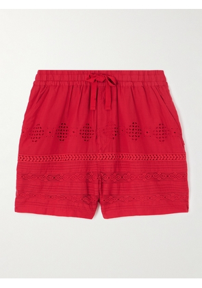 Marant Étoile - Damina Crochet-trimmed Broderie Anglaise Organic Cotton-voile Shorts - Red - FR 34,FR 36,FR 38,FR 40,FR 42,FR 44