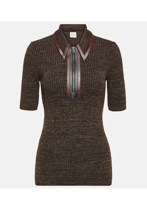 Tod's Leather-trimmed wool polo shirt