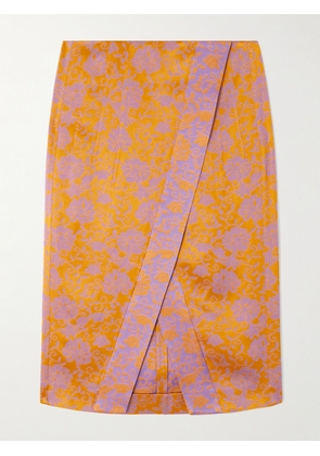 Dries Van Noten - Wrap-effect Satin-jacquard Midi Skirt - Orange - FR 34,FR 36,FR 38,FR 40,FR 42,FR 44