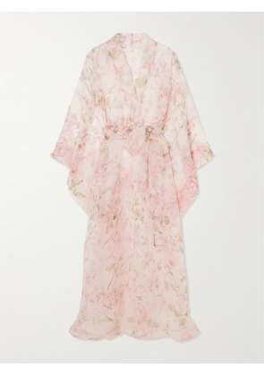ROSAMOSARIO - Jumeirah Floral-print Silk-georgette Robe - Pink - small,medium,large,x large