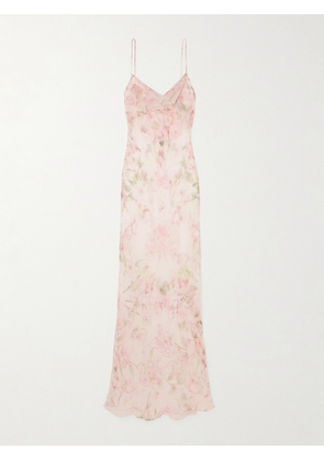 ROSAMOSARIO - Jumeirah Draped Floral-print Silk-georgette Nightdress - Pink - xx small,x small,small,medium,large,x large