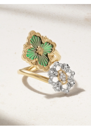 Buccellati - Opera Tulle 18-karat Yellow And White Gold, Diamond And Enamel Ring - 52,54