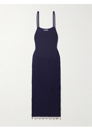 Jil Sander - Bead-embellished Ribbed-knit Maxi Dress - Blue - FR 32,FR 34,FR 36,FR 38,FR 40,FR 42