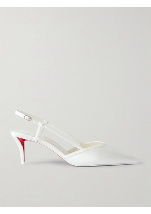 Christian Louboutin - Miss Z Sling 60 Leather-trimmed Satin Slingback Pumps - White - IT35,IT35.5,IT36,IT36.5,IT37,IT37.5,IT38,IT38.5,IT39,IT39.5,IT40,IT40.5,IT41,IT41.5,IT42