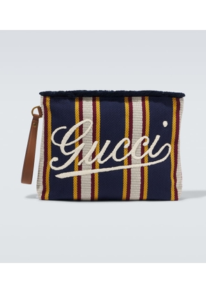 Gucci Large embroidered striped canvas pouch
