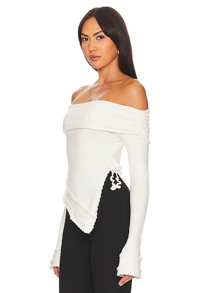 GUIZIO Soler Fold Over Knit Top in White. Size L. Also in XL, XXS.