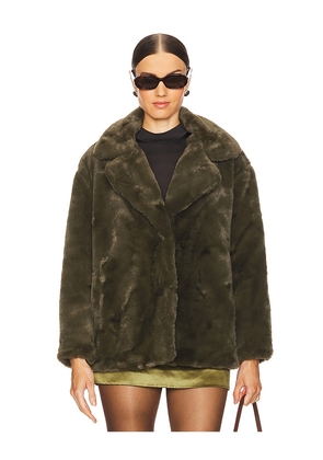 BLANKNYC Faux Fur Coat in Olive. Size L. Also in M, S.