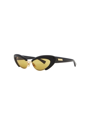 Bottega Veneta Cat Eye Sunglasses in Black,Yellow.