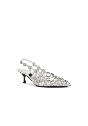 THE ATTICO Grid 50mm Slingback in Metallic Silver. Size 36. Also in 37, 38, 39, 40, 41.