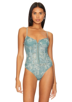 Free People x Intimately FP Night Rhythm Corset Bodysuit In Sage Combo in Denim-Medium. Size L. Also in S, XL, XS.