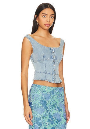 Free People Sally Denim Corset Top In Daylight Sky Combo in Denim-Light. Size L. Also in M, S.