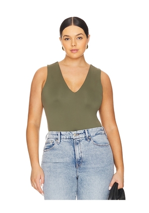 Good American Sculpting Deep V Tank Body in Olive. Size 2X. Also in 3X, 4X, 5X.