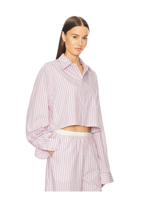 Helsa Wide Stripe Poplin Cropped Shirt in Mauve. Size L. Also in M, S, XL.