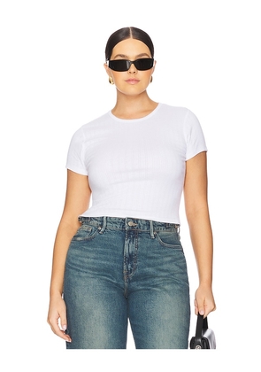 Good American Cotton Pointelle Baby Tee in White. Size 2X. Also in 3X, 4X, 5X.