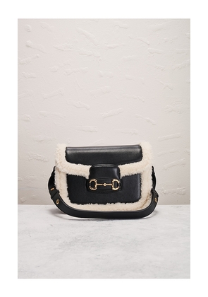 FWRD Renew Gucci Shearling Horsebit 1955 Shoulder Bag in Black.