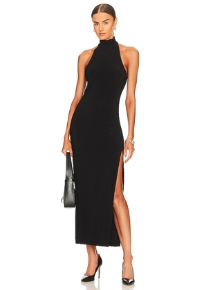 Norma Kamali x REVOLVE Halter Turtleneck Side Slit Gown in Black. Size L. Also in M, S, XL, XS.