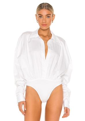 Norma Kamali Oversized Boyfriend Shirt Bodysuit in White. Size L. Also in M, S, XL, XS.