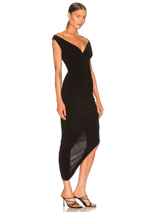 Norma Kamali Tara Side Drape Gown in Black. Size L. Also in M, S, XL, XS.