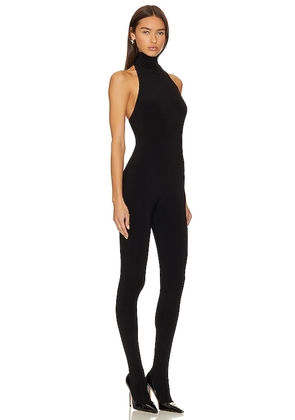 Norma Kamali X Revolve Halter Turtle Catsuit With Footsie in Black. Size L. Also in S, XL.