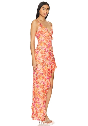 Lovers and Friends Lilo Asymmetrical Maxi Dress in Orange. Size M. Also in S, XL, XS.