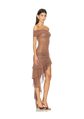 NBD Fernanda High Low Dress in Brown. Size L. Also in M, XL.