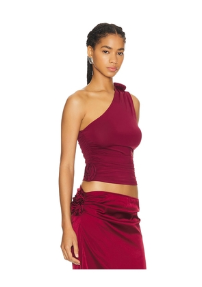 LIONESS Rendezvous One Shoulder Top in Garnet in Burgundy. Size L. Also in XL, XS.
