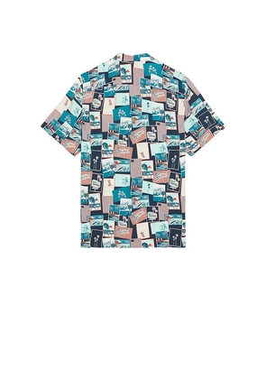 Original Penguin All Over Print Postcard Camp Shirt in Teal. Size L. Also in M.