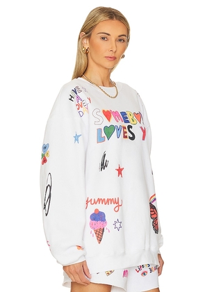 The Mayfair Group Somebody Loves You Crewneck in White. Size L/XL. Also in M/L, S/M.