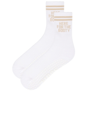 Souls. Here For The Booty Grip Socks in White. Size M/L. Also in S/M.