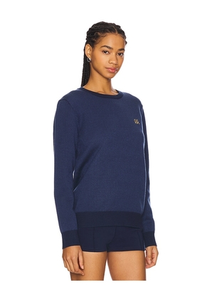 Quiet Golf Crest Herringbone Sweater in Blue. Size L. Also in XL/1X.