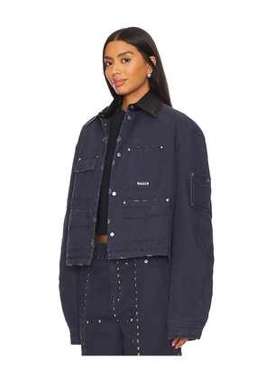 PRIVATE POLICY Washed Cotton Quilted Cropped Jacket in Navy. Size L. Also in M.