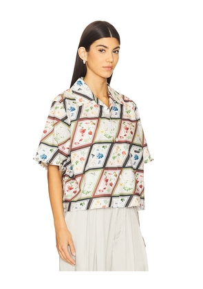 PRIVATE POLICY Cropped Camp Shirt in Ivory. Size L. Also in M, S, XS.