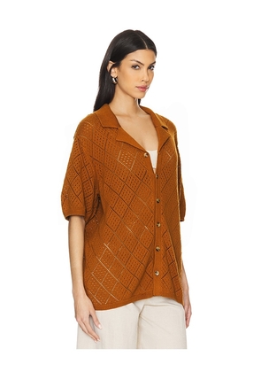 WAO Open Knit Camp Shirt in Brown. Size M. Also in S, XS.