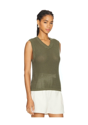 WAO Open Knit V Neck Vest in Green. Size L. Also in M, S.