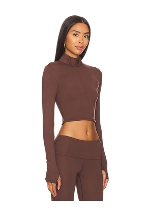WellBeing + BeingWell LoungeWell Light Jordan Half Zip Top in Brown. Size L. Also in M, XL.