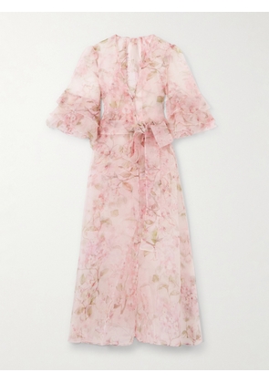 ROSAMOSARIO - Blooming Allure Belted Floral-print Silk-chiffon Robe - Pink - small,medium,large,x large