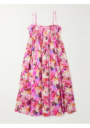 Ulla Johnson - Lucille Pleated Floral-print Cotton-poplin Midi Dress - Pink - US00,US0,US2,US4,US6,US8,US10,US12,US14,US16