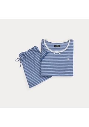 Striped Lace-Trim Rib-Knit Boxer PJ Set