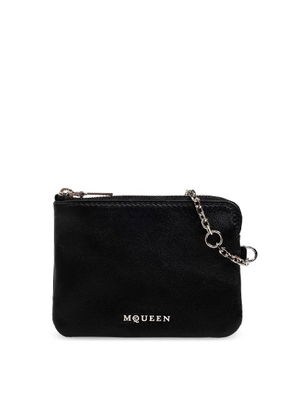 Alexander Mcqueen Black / Silver Ladies Leather Sling Card Holder