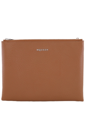 Alexander Mcqueen Ladies Pecan / Silver Logo-Plaque Clutch